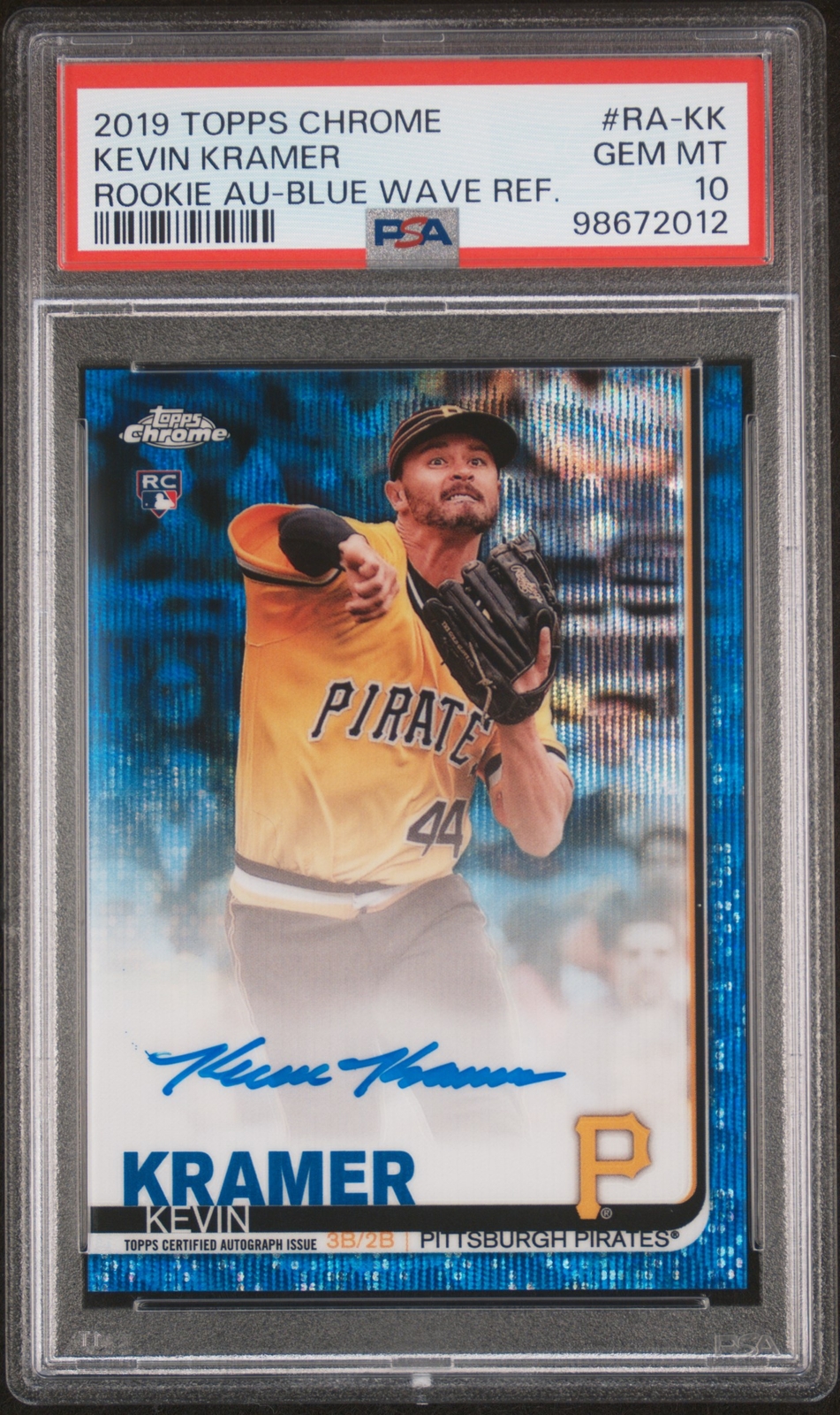 2019 Topps Chrome Rookie Blue Wave Ref Auto #RA-KK Kevin Kramer /150 PSA 10