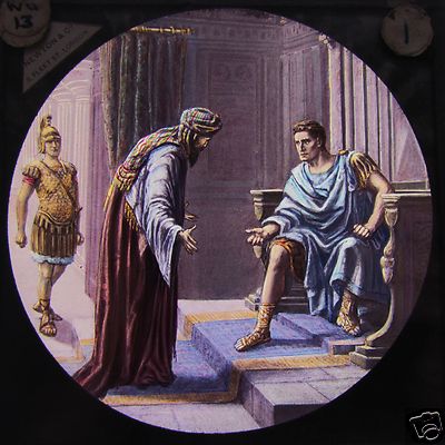 Glass Magic Lantern Slide PRIEST WITH PILATE C1910 CHRISTIAN RELIGION 