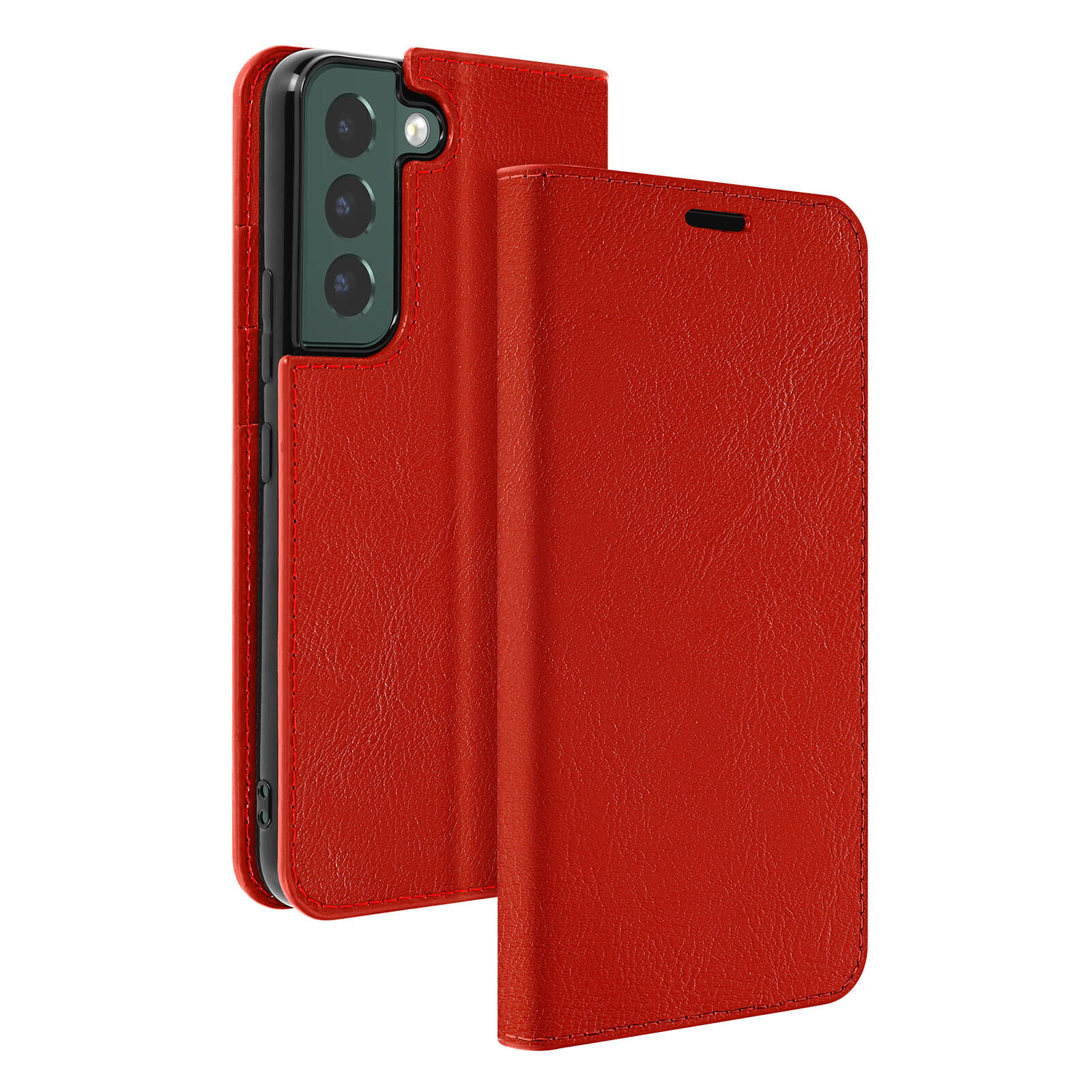 Folio Case for Galaxy S22 Genuine Leather Card Holder Video Holder - red