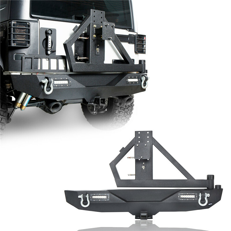 Steel Rear Bumper w/ Tire Carrier & Light & D-ring for Jeep Wrangler 07-18 JK