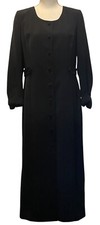 Vtg Kasper Blazer Coat Midi Dress-Women's 10P-Black Button Down-3/4 Sleeve-Lined