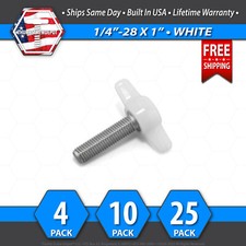 1/4"-28 x 1" Thumb Screw Stainless Steel - White Tee / Wing Knob - USA
