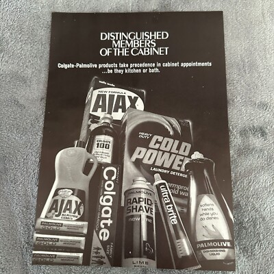 Vintage 1968 Colgate Palmolive Ajax Cold Power Print Ad Bathroom Kitchen Decor