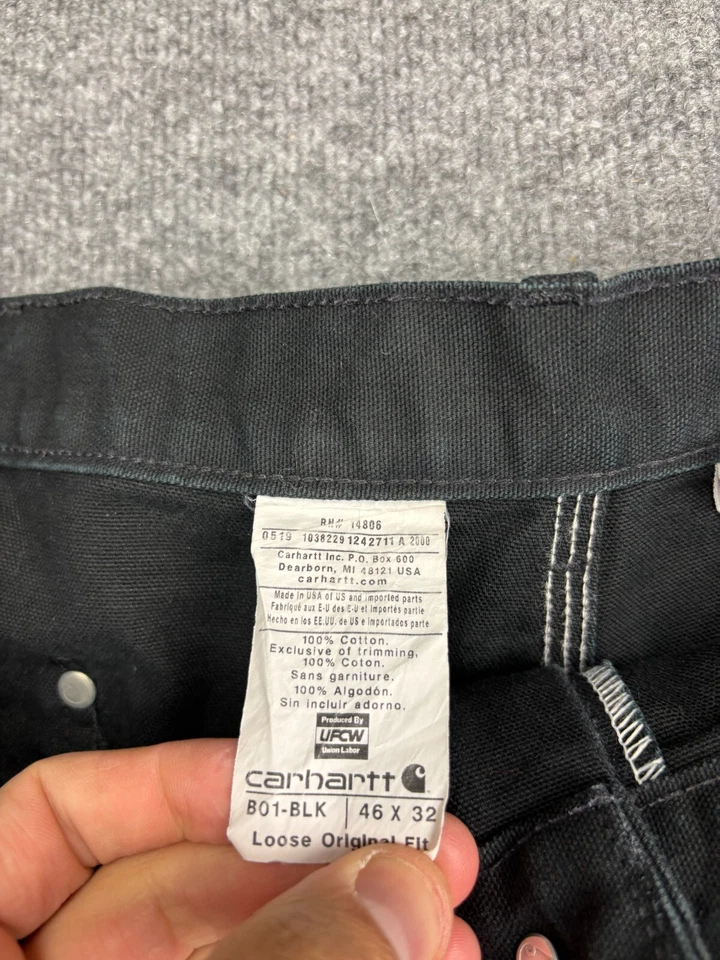 Carhartt B01 Double Knee Pants Men's W46 x L32 Black Duck Canvas Loose Original - Image 2 of 4