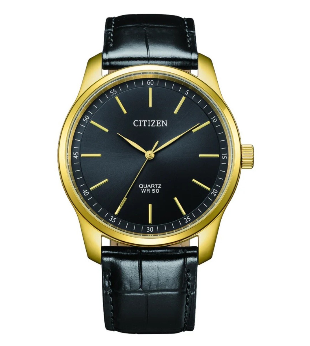 Citizen BH5002-02E Black Analog Black Leather Gold Tone Case