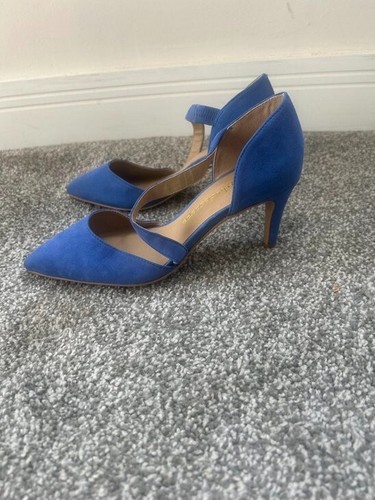 Ladies Blue Suede Leather Asymmetric Strap Court Shoes UK Sz 4 - Picture 4 of 7