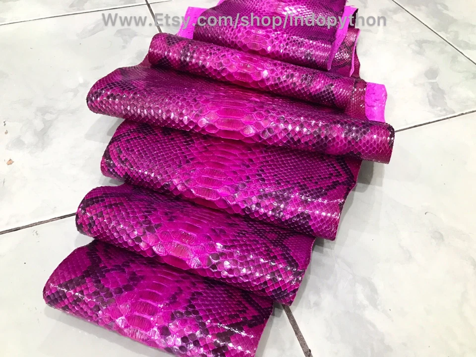 Genuine Python Leather, Exotic Snake Skin, Hot Pink SnakeSkin, Fuchsia Leather - Image 2 of 4