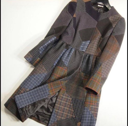 Miu Miu Wool Patchwork Coat Cashmere Blend Collarless Design Auth TS1 - Picture 3 of 9