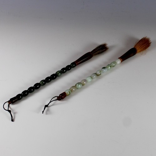 Pair of Vintage Chinese Jade Handle Calligraphy Brushes