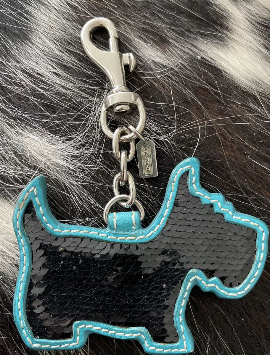 NEW COACH Black Sequins/Blue Leather Scottie DOG CHARM/ Keychain/Key  Ring/Keyfob