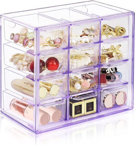 Desk Storage Organizer with 12 Mini Drawers, Clear Desktop Craft Drawer Cabinet - Picture 11 of 12