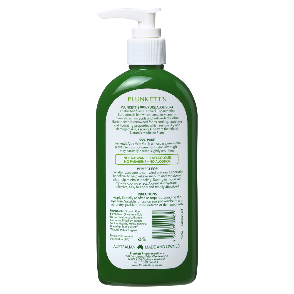 Plunkett's 99% Pure Aloe Vera Soothing Gel 240mL Pump Sunburn Relief  Plunketts | eBay