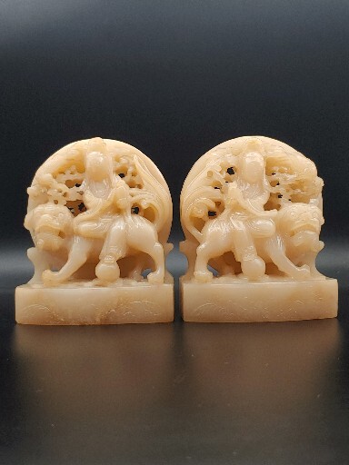 寿山白芙蓉石雕文殊菩萨镇纸Antique China Shoushan Stone Bodhisattva