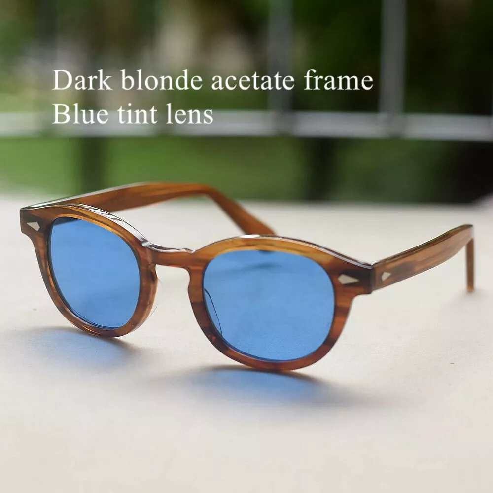 Vintage blue sunglasses johnny depp gold glasses men skyblue lens sunglasses M