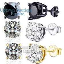 Men Women's 925 Sterling Silver Round Stud Earrings 2,3,4,5,6,7,8,9,10mm