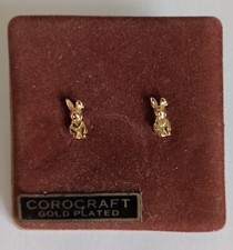 Vintage Corocraft Gold Plated Easter Bunny Rabbit Stud Earrings