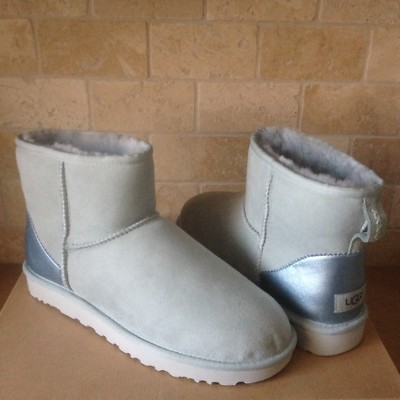 UGG Classic Mini II Metallic Iceberg Suede Sheepskin Boots Size