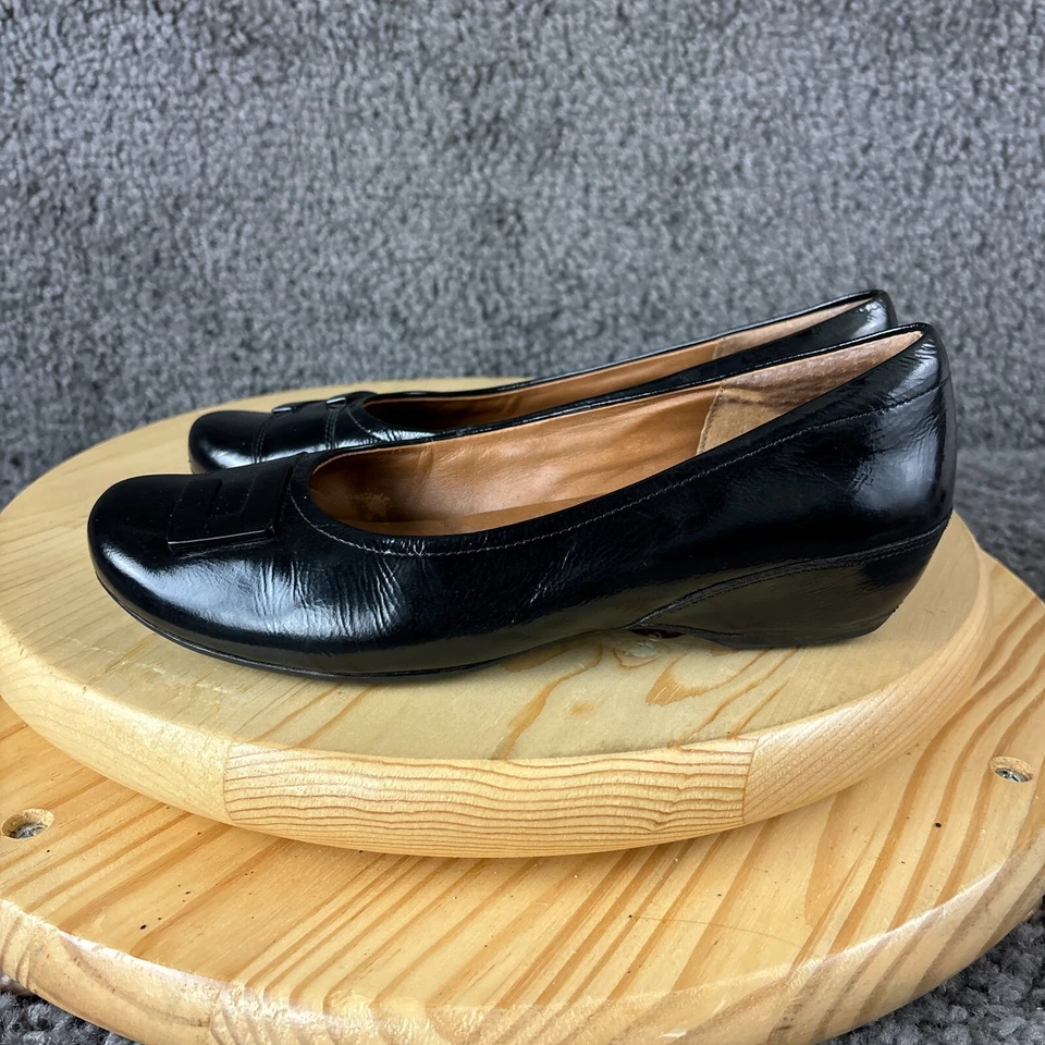 Zapatos planos de ballet Clarks artesanales de charol para mujer 7 negros sin cordones cómodos Foto 2 de 4