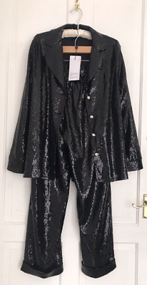 Nadine Merabi 2-Teiler Anzug Pailletten Jacke & Hose Anlass Größe UK 10 Neu mit Etikett