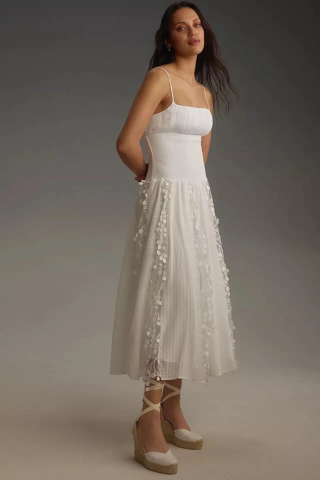 Anthropologie Maeve Sleeveless Embellished Smocked Midi Dress Size XS White - Image 2 of 4