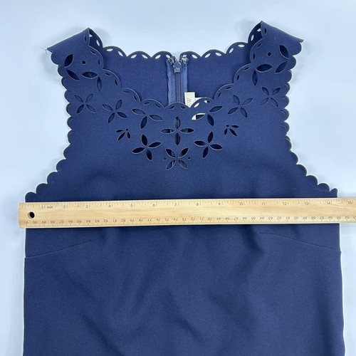 J.Crew Navy Blue Sleeveless Laser Cut Scalloped Hem Shift Dress Sz 00 Solid EUC - Picture 8 of 10