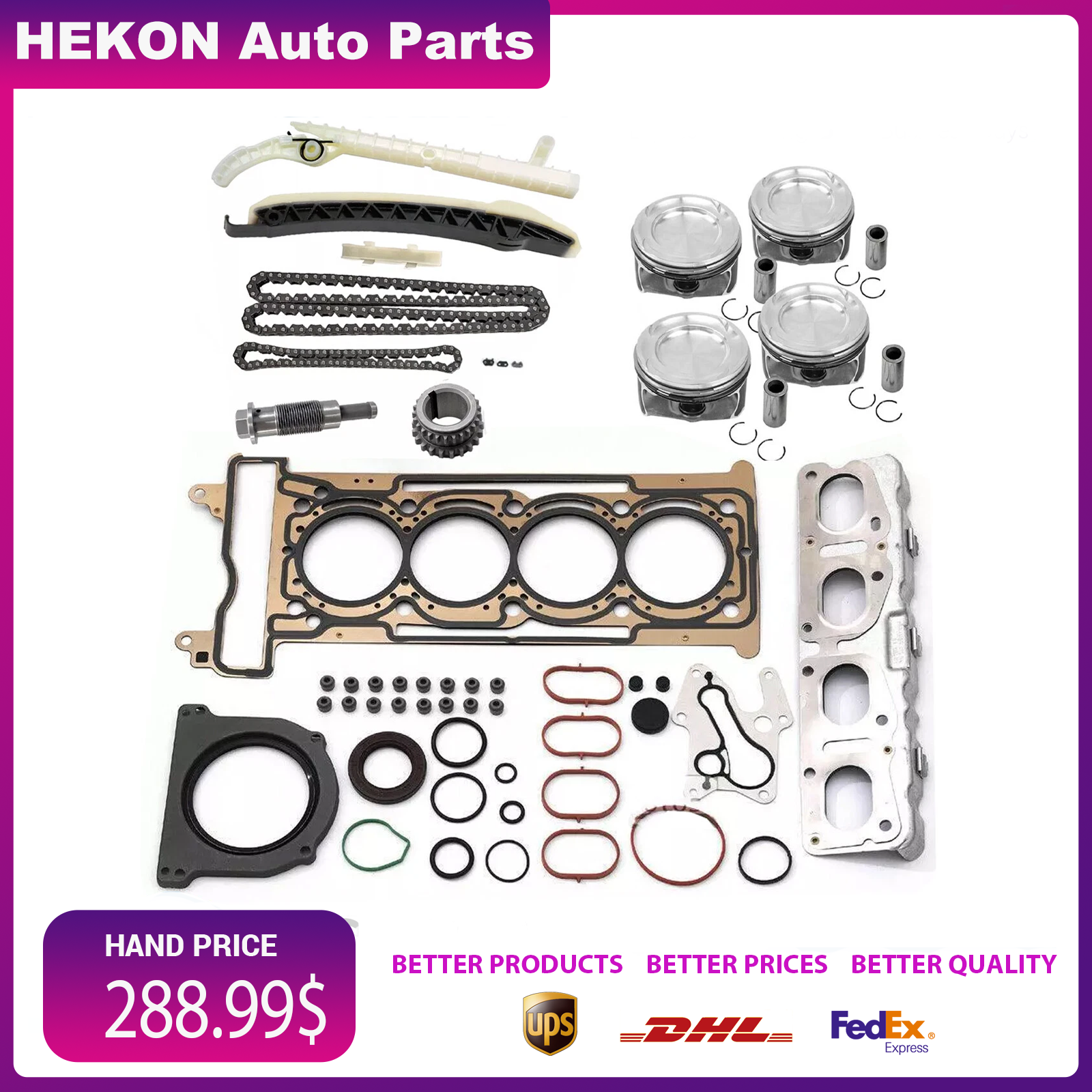 Engine Head Gasket Set Piston & Ring Timing Chain Kit For Mercedes Benz M274 2.0