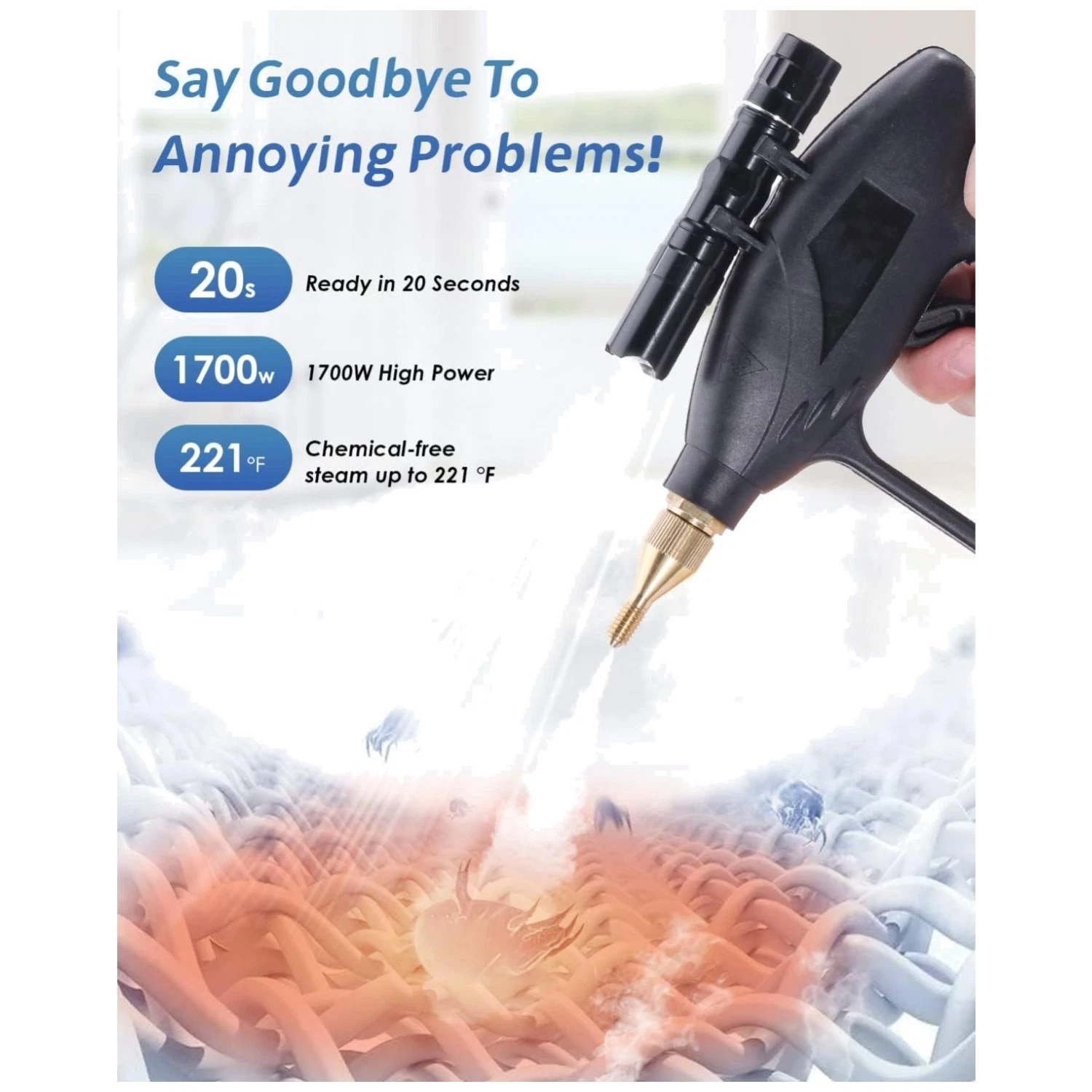 Portable Steam Cleaner - 1700W Handheld Pressure Washer