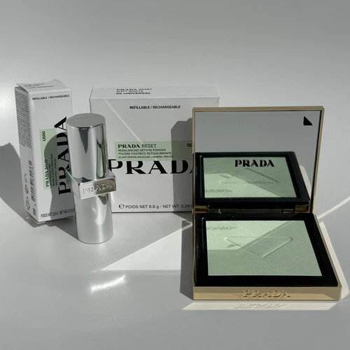 Baume de soin optimisant les lèvres Prada Beauty U000 et poudre rééquilibrante de réinitialisation 00