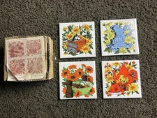 Vtg Set 4 Artmark Ceramic Tile Trivets MCM Country Farmhouse Decor 70s Coasters