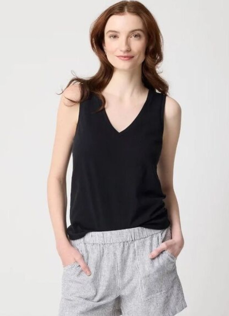 J.Crew Factory NWT Black Slub Cotton V-neck Tank Sz Large
