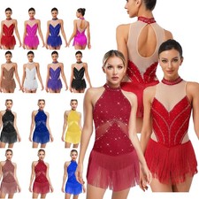 US Womens Glittery Samba Latin Jazz Dance Leotard Rumba Tango Ballroom Bodysuit