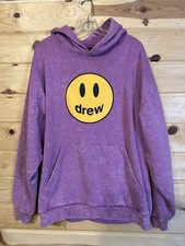Drew House Purple Acid Wash Smiley Face Hoodie Sweatshirt Cotton XL