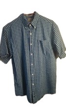 LL Bean Seersucker Shirt Mens Medium Short SleeveBlue Button Down GIngham Check