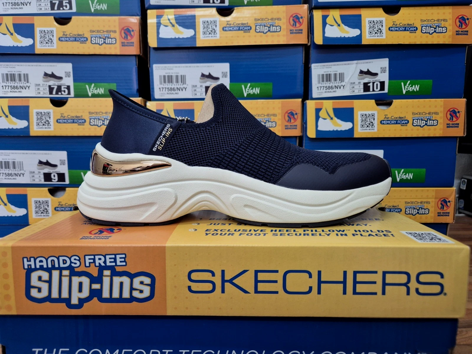 SKECHERS WOMENS SLIP INS BLUE SHOES LADIES MEMORY FOAM GO-WALK TRAINERS SLIP IN