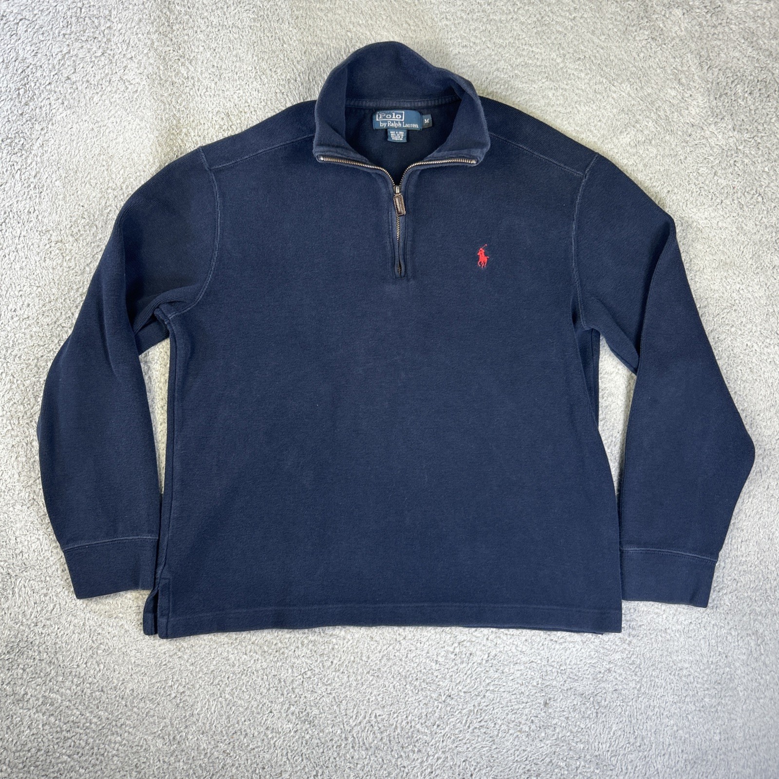 Polo Jeans Ralph Lauren Maglione Uomo Medium Navy Rosso Pony 1 4 Zip Felpa