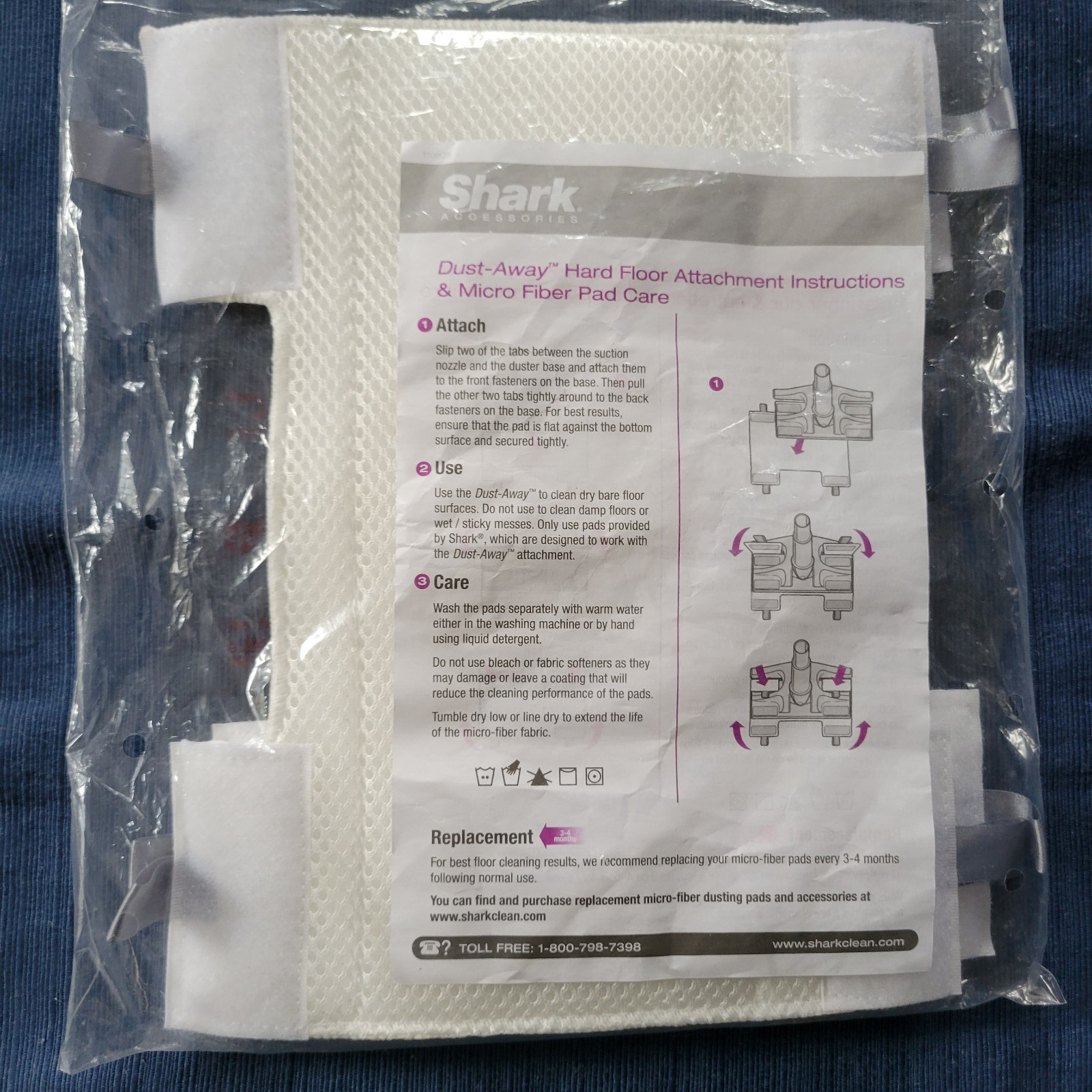 Shark Microfiber Pads Dust-Away Hard Floor Attachment 2 Pads