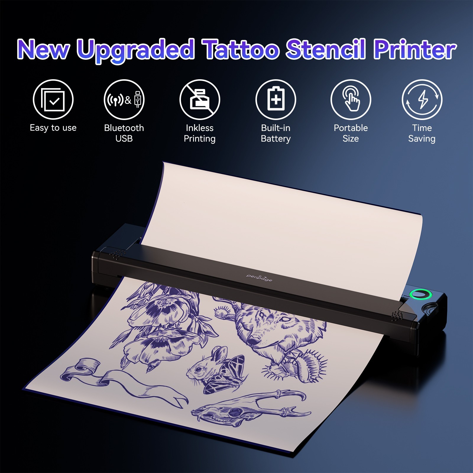 Stampante per modelli di tatuaggi wireless P90, macchina termica per tatuaggi... foto 3