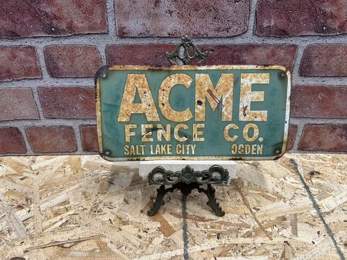 Signs Original Fence Co Advertising Gas Oil Acme Vintage Metal Antique