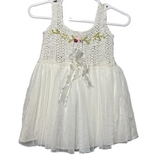 Baby Girl Fancy Party Dress Boho Floral Embroidery Crochet Tulle Ribbon Wedding
