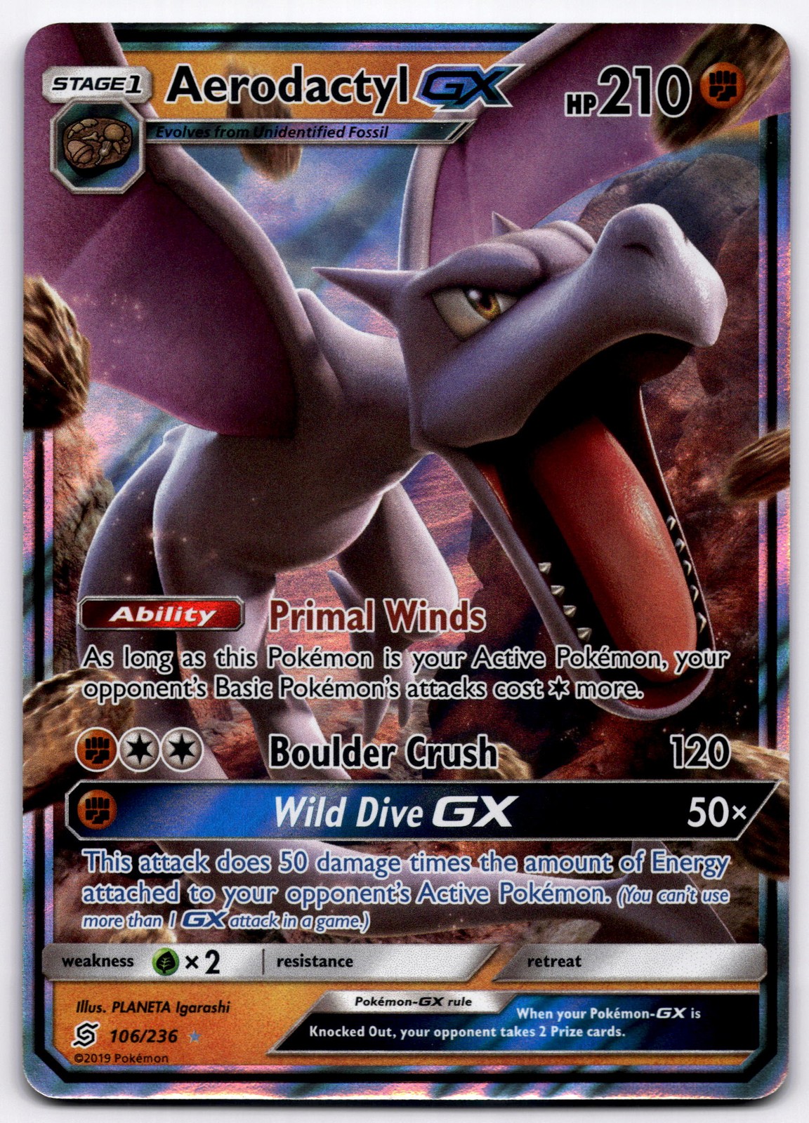 Aerodactyl GX -  106/236 SM11 Ultra Rare SM - Unified Minds NM