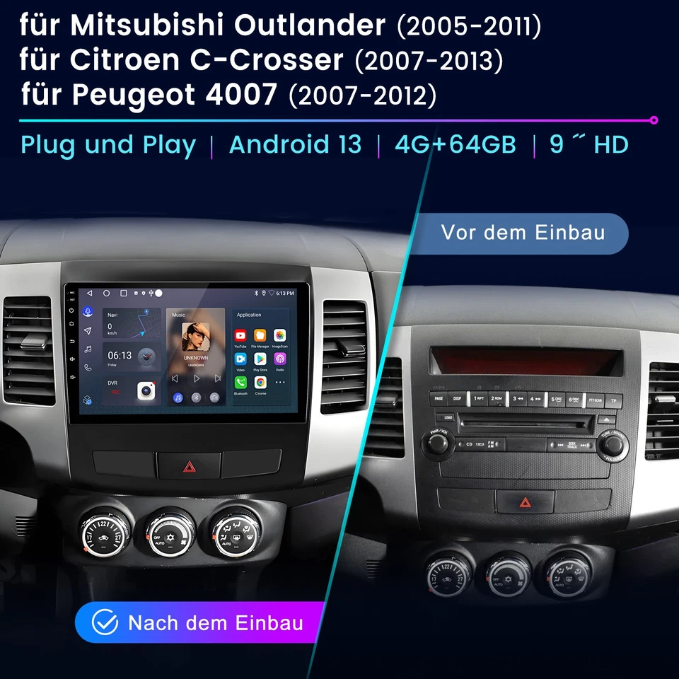 Für Mitsubishi Outlander xl 2 2005-2011 CarPlay 4+64GB Autoradio GPS Navi 8 Kern - Bild 3 von 4