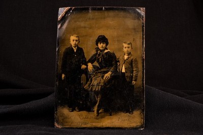 Tintype Photo 5x7'' - Studio Portrait of Victorian Mother and 2 Sons V27