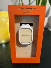 NEW Tory Burch The T Monogram White Silicone Strap Apple Watch Band 41mm TBS0117