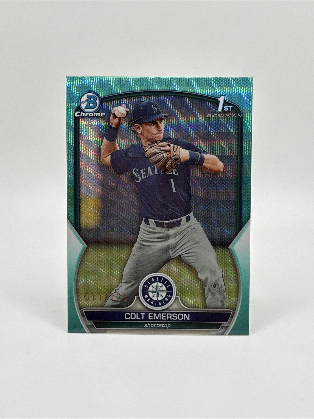 2023 Topps Bowman Chrome 1st Colt Emerson Aqua Wave Refactor /125 SP
