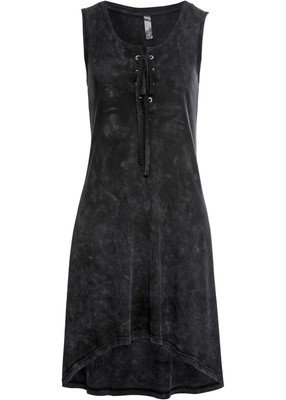 Neu Jerseykleid mit Schnürung Gr. 32/34 Schwarz Washed Damen-Mini-Kleid Dress