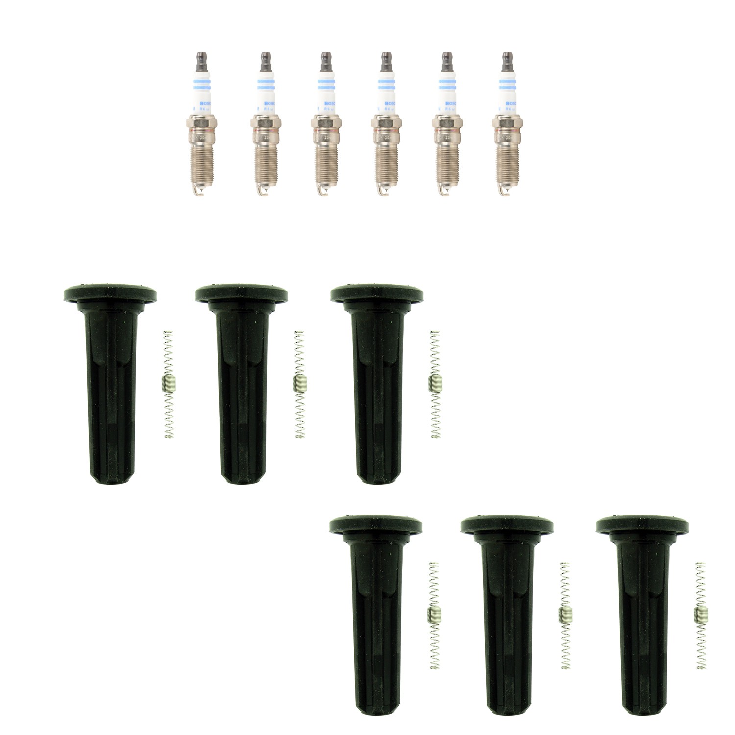 Bosch 6 Double Platinum Spark Plugs  NGK Coil Boots Kit for Envoy XL Rainier L6