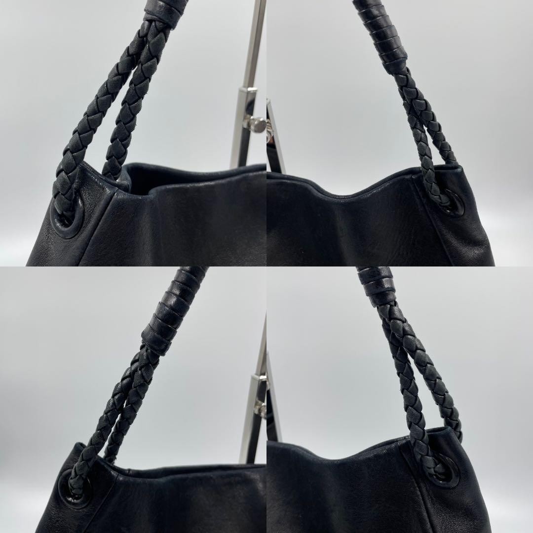 Bottega Veneta Women's Shoulder Bag Hobo Leather Intrecciato Black Vintage thumbnail 3