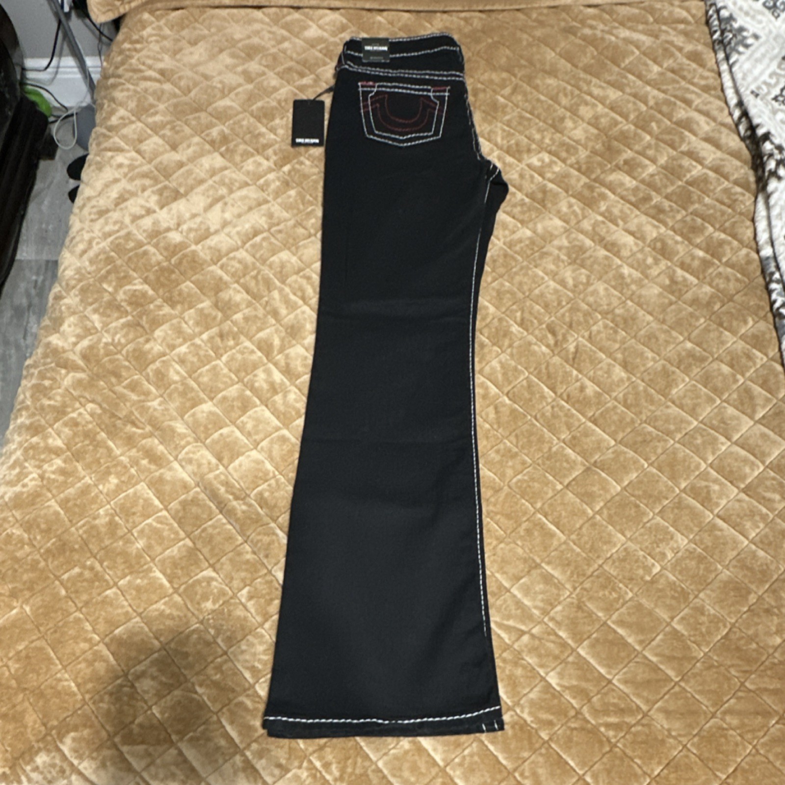 True Religion Mid Rise Bootcut Jeans Black Denim Contrast Stitch Women 29W x 32L thumbnail 7