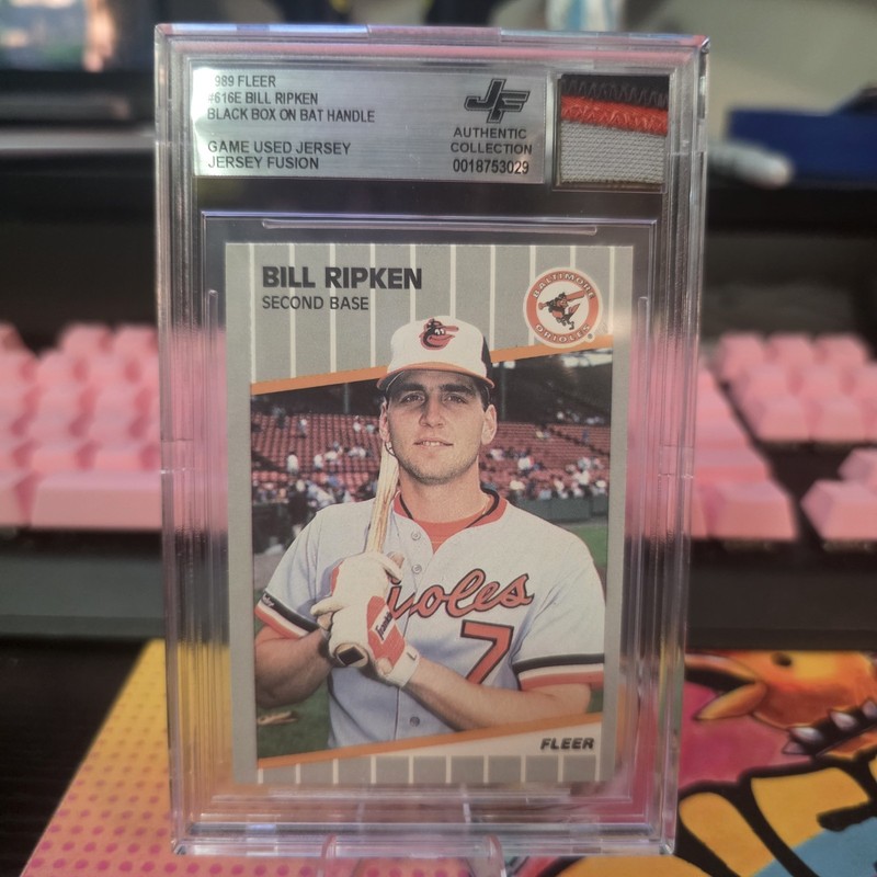 1989 Fleer Bill Ripken #616E Game Used Jersey Fusion Black Box Orioles BGS