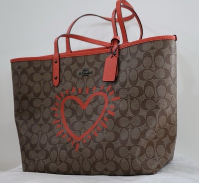 Coach x Keith Haring Signature Reversible Orange City Tote W/orange Interior Bag